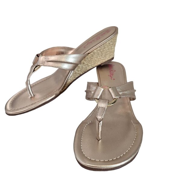 Lilly Pulitzer mckim Gold Wedge espadrille Sandals Size 9.5 With Braided Heel - Picture 7 of 12